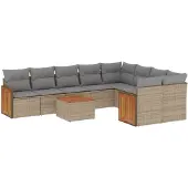vidaXL Soffgrupp för trädgård med dynor 10 delar beige konstrotting