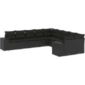 vidaXL Loungegrupp 10 delar med svarta dynor konstrotting