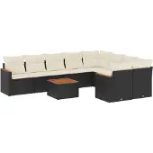 vidaXL Loungegrupp 10 delar med svarta dynor konstrotting