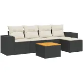 vidaXL Loungegrupp med dynor 6 delar svart konstrotting