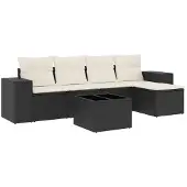 vidaXL Loungegrupp med dynor 6 delar svart konstrotting
