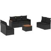 vidaXL Loungegrupp för trädgården med dynor 8 delar svart konstrotting