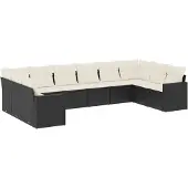 vidaXL Loungegrupp 10 delar med svarta dynor konstrotting