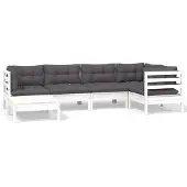 vidaXL Loungegrupp med dynor 6 delar vit massiv furu