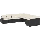 vidaXL Loungegrupp 10 delar med svarta dynor konstrotting
