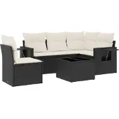 vidaXL Loungegrupp med dynor 6 delar svart konstrotting