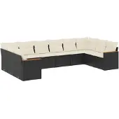 vidaXL Loungegrupp 10 delar med svarta dynor konstrotting