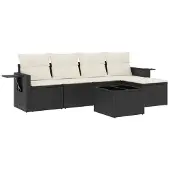 vidaXL Loungegrupp med dynor 6 delar svart konstrotting