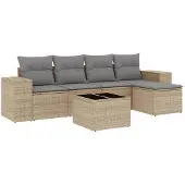 vidaXL Soffgrupp för trädgården med dynor 6 delar beige konstrotting
