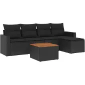 vidaXL Loungegrupp med dynor 6 delar svart konstrotting