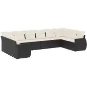vidaXL Loungegrupp 10 delar med svarta dynor konstrotting