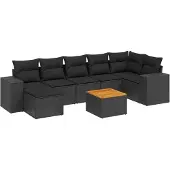 vidaXL Loungegrupp för trädgården med dynor 8 delar svart konstrotting