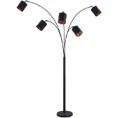 LINDBY golvlampa Abiram, svart/guld, textil, 70cm Abiram, Svart, Vardagsrum / matsal, Metall, Modern, Golvlampa