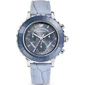 Swarovski Octea Lux Chrono Klocka Kvartsverk Läderarmband Blå Urtavla Treögd Kronograf Gåva Till Flickvän Damklockor 5580600 Regular Watch Box,Blue Dial gray