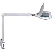 MAUL LED-lupplampa MAULcrystal, vit, klämma, dimbar, Vitt / opal, Arbetsrum / kontor, Metall, Modern, Klämlampa