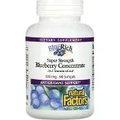 Natural Factors , BlueRich, Super Stark Blåbärkonsentrat, 500 mg, 90 mjuka kapslar
