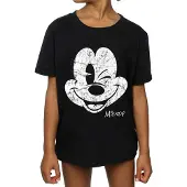 Disney Girls Mickey Mouse Face Cotton T-Shirt (Black)