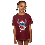 Disney Girls Lilo And Stitch Stitch Christmas Cotton T-Shirt (Burgundy)