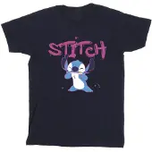 Disney Girls Lilo And Stitch Graffiti Cotton T-Shirt (Navy Blue)