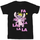 Disney Girls Lilo & Stitch Angel Fa La La Cotton T-Shirt (Black)