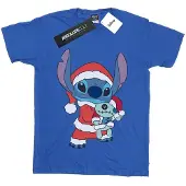 Disney Girls Lilo And Stitch Stitch Christmas Cotton T-Shirt (Royal Blue)