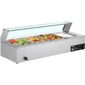 Vevor Kommersiell matvärmare, 1500W elektrisk ångvärmare i rostfritt stål med glaslock, bänkskiva med 4 bänkskivor, buffé med vattenbad, soppa och perforerade slevar, för catering, restaurang och fest