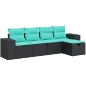 vidaXL Loungegrupp för trädgården med dynor 5 delar svart konstrotting