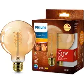 Philips Vintage LED - LED-glödlampa med filament - form: G95 - E27 - 7.3 W (motsvarande 60 W) - klass E - flamljus - 2200 K - bärnsten