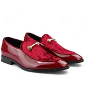 Infinity Leather Eleganta röda loafers med läderfoder och sammetsslip-on för män