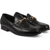 Infinity Leather Svarta herrloafers med guldspänne och eleganta slip-on-skor