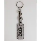 Dolce&Gabbana Grå läderlogotyp metallring nyckelring hållare för män