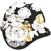 Dolce&Gabbana Svart ull vit blommig gyllene löv clochehatt