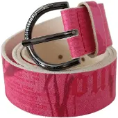 John Galliano Rosa Läder Brevmärke Design Rund Spänne Bälte