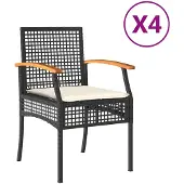 vidaXL Paket med 4 Trädgårdsstolar med Kuddar, Patrullfotöljer, Uteplatsmöbler, Utomhusterrass i Svart Flätad Resin 366251