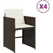 vidaXL Trädgårdsstolar med dynor 4 st brun konstrotting