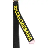 Dolce&Gabbana Svart Gul Logotyp Läder Messing Hållare Nyckelring Nyckelring