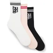 HUGO Three-pack of ribbed short socks with stacked logos