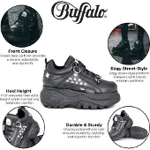 Buffalo Svarta Nitiga Grova Platåskor Dam - 1339-14-PUNK