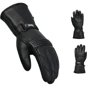 Infinity Leather Herr Termiska motorcykel vadderade svarta läderhandskar vattentäta vinter-sommar bikerskydd