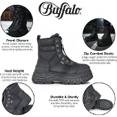 Buffalo Dam Svarta Chunky Platform Framdragkedja Höga Ankelstövlar - Fusion