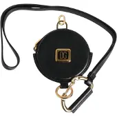 Dolce&Gabbana Svart runt läder DG-logga myntplånbok med snodd
