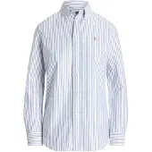 Ralph Lauren för kvinnor. 211941508001 Skjorta oxford Slim elastisk med ränder vit, blå (36), Casual, Bomull, Klassisk, Lång ärm