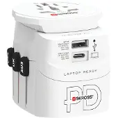 Skross Reseadapter 3-polig jordad med integrerad snabbladdare 45 watt PD USB-laddare (1 x USB C & 1 x USB)