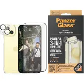 PanzerGlass - 3-i-1-paket - skyddskit skärm/objektiv/baksida för mobiltelefon - glas - ramfärg svart - för Apple iPhone 15 Plus