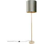 QAZQA Golvlampa i trä med grön sammetsskärm 40 cm - Mels