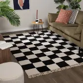 FRAAI Rutig matta | Blox Fringe svart hos Volero | 80x150 cm | Bomull | Block | Rektangulär | Låg lugg