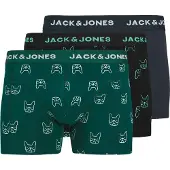 Jack & Jones Boxershorts 'JACDENIM DOG' marinblå / mörkgrön / svart / vit