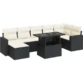 vidaXL Loungegrupp för trädgården med dynor 8 delar svart konstrotting