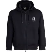 Armani Exchange för män. XM000371AF10818UB101 Huvtröja med full dragkedja i navy laminerad bomullspolyester med stretch, huva med stretc
