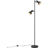 QAZQA Industriell golvlampa svart med trä 2-ljus - Jakub
